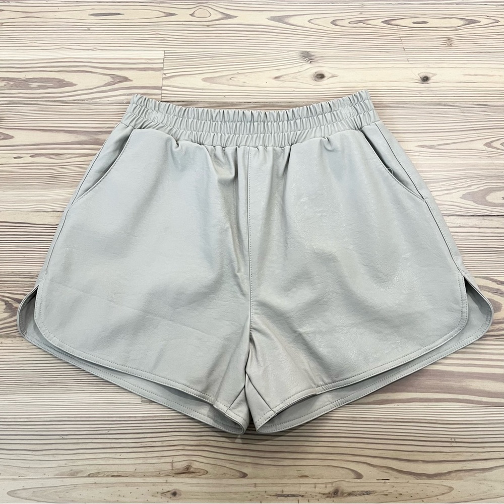 She + Sky Light Gray Shorts Size Medium Faux Leather